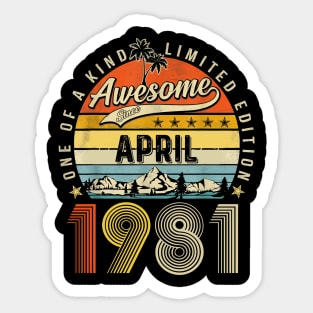 Awesome Since April 1981 Vintage 42nd Birthday Sticker